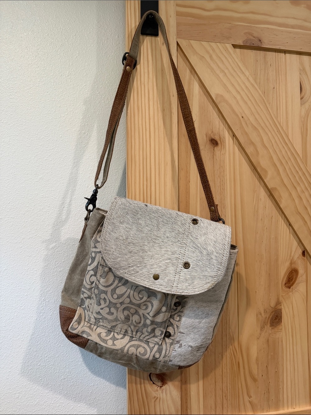 Myra Bag Neutral Cream and Brown Patterned Shoulder Bag